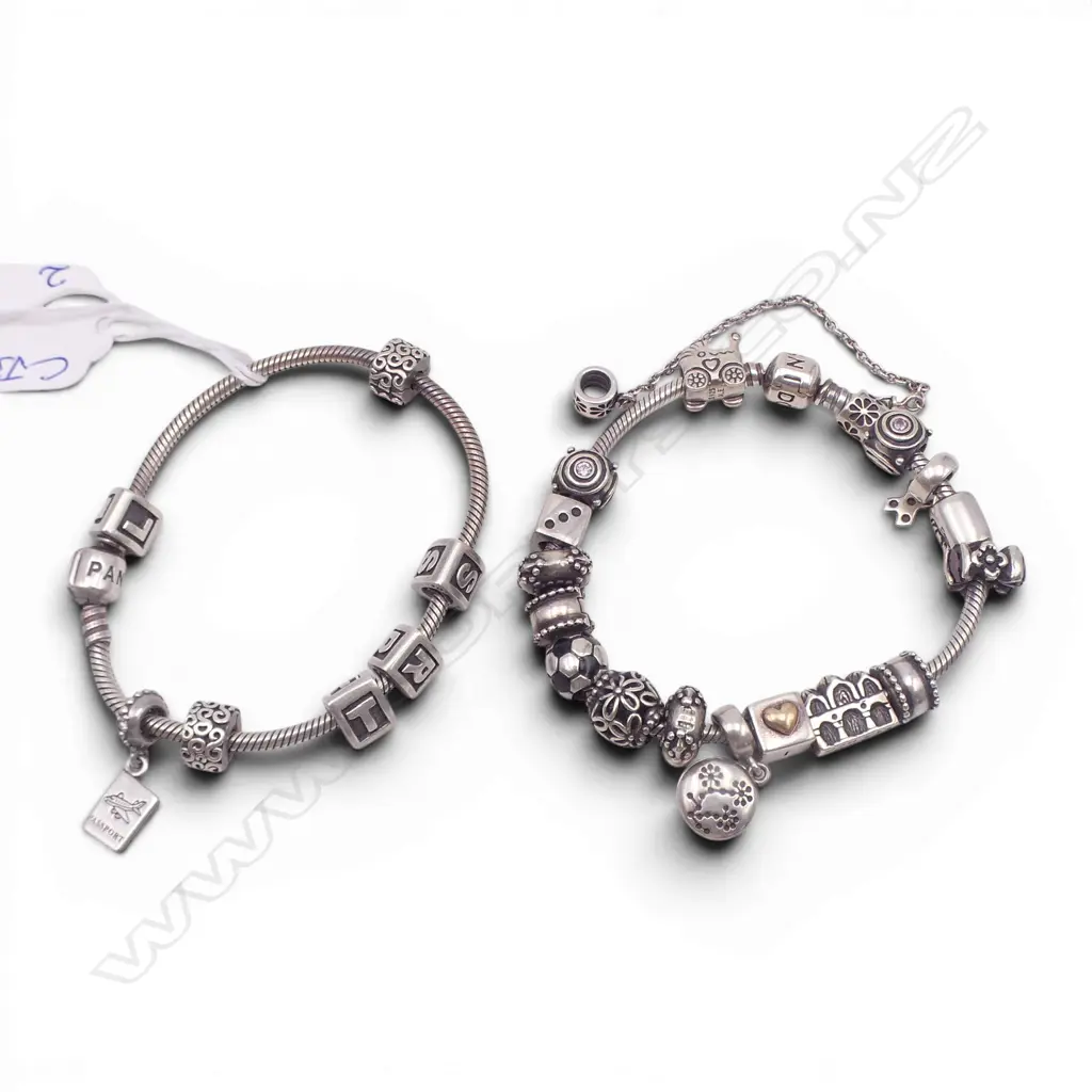 2 PANDORA SILVER BRACELETS with multiple charms 108 gms Image 1++