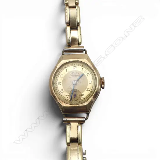 VINTAGE HAFIS LADIES 9ct GOLD CASED WRISTWATCH plated strap. Running. 