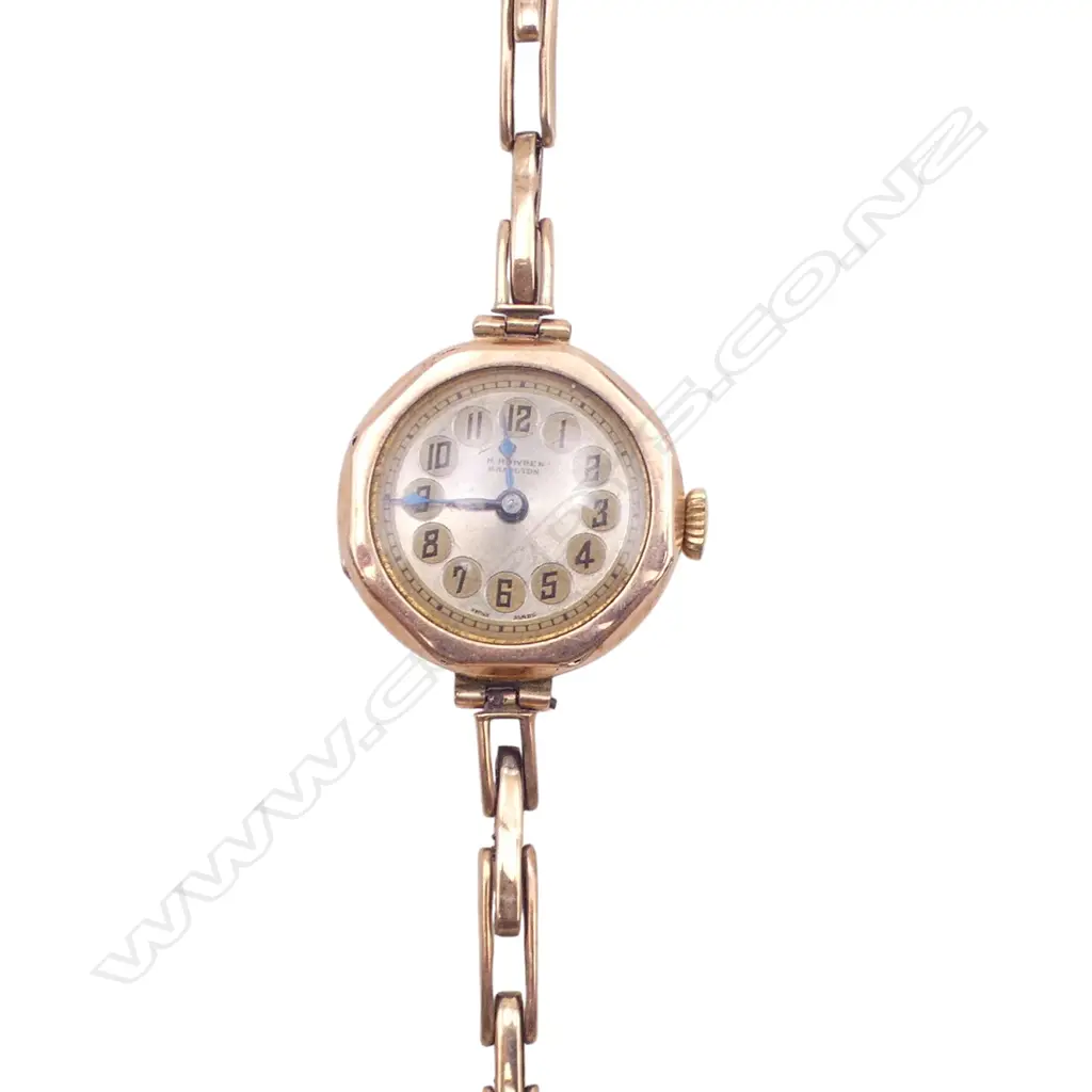 1920's BUREN LADIES 9ct WRISTWATCH with 9ct GOLD BRACELET STRAP working 18.3gms total.  Image 1++
