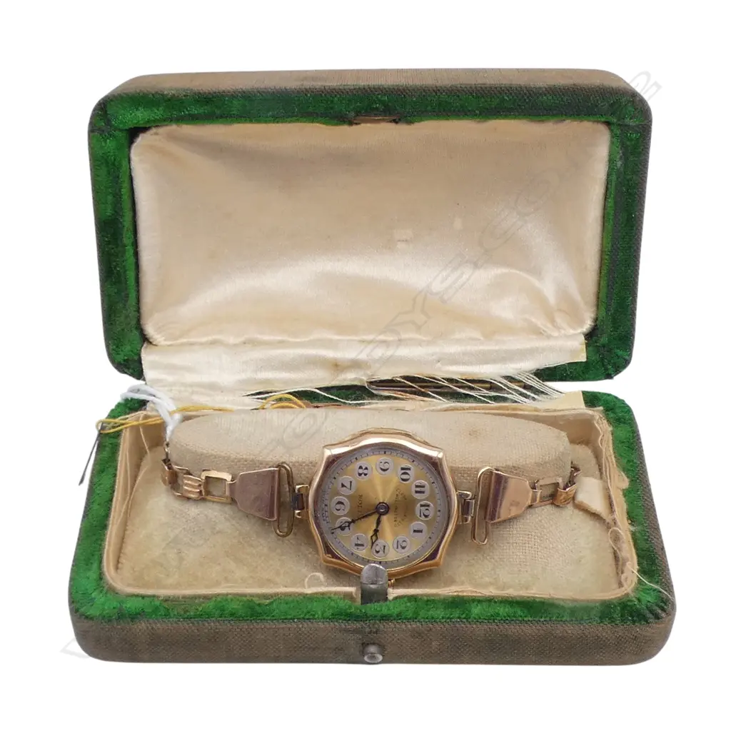 ANTIQUE 9ct GOLD ROLEX WOMEN'S WRISTWATCH, 9CT GOLD STRAP & CASING,18.14gm (including movement), in original box Image 1++