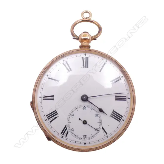 14ct GOLD 19thC POCKET WATCH open face. Plated dust cover. Running. 45.6gms