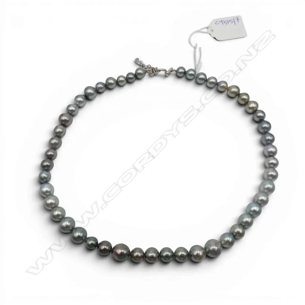 TAHITIAN CULTURED PEARL NECKLACE w. 925 CLASP L.480/530mm + RECEIPT Image 1++