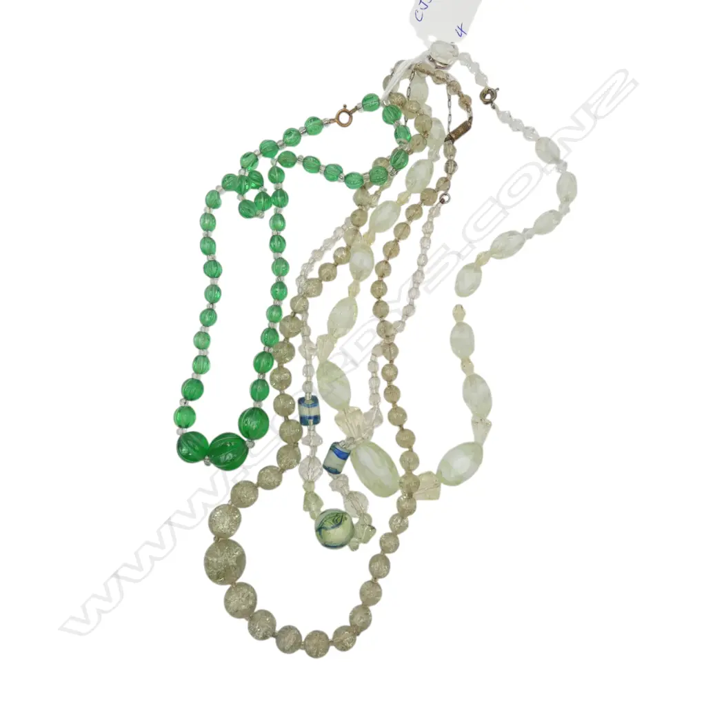 4 VINTAGE URANIUM GLASS GRADUATING BEAD NECKLACES Image 1++