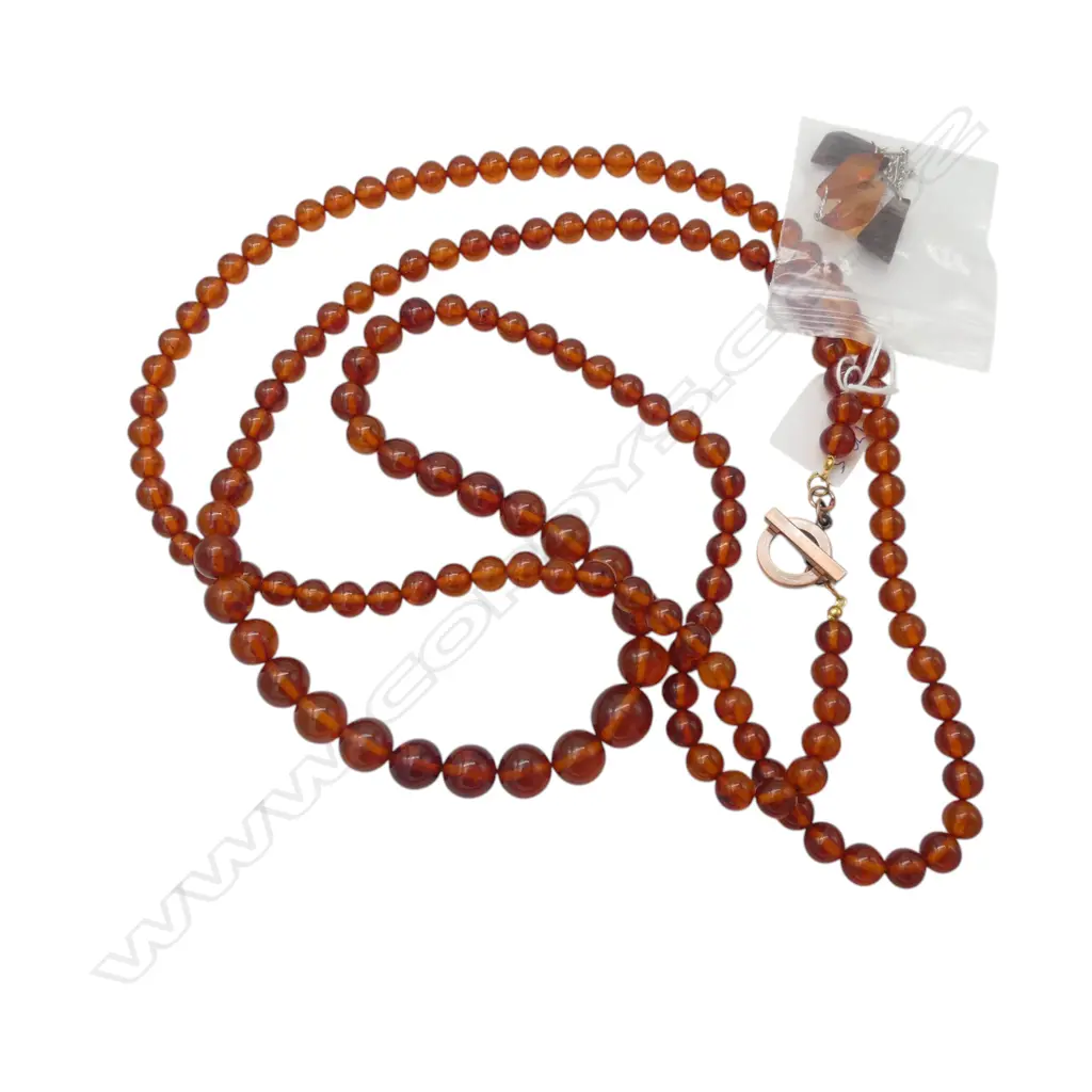 2 AMBER BEAD NECKLACES AND PAIR AMBER DROP EARRINGS From the estate of Jeweller Simon Misdale Image 1++