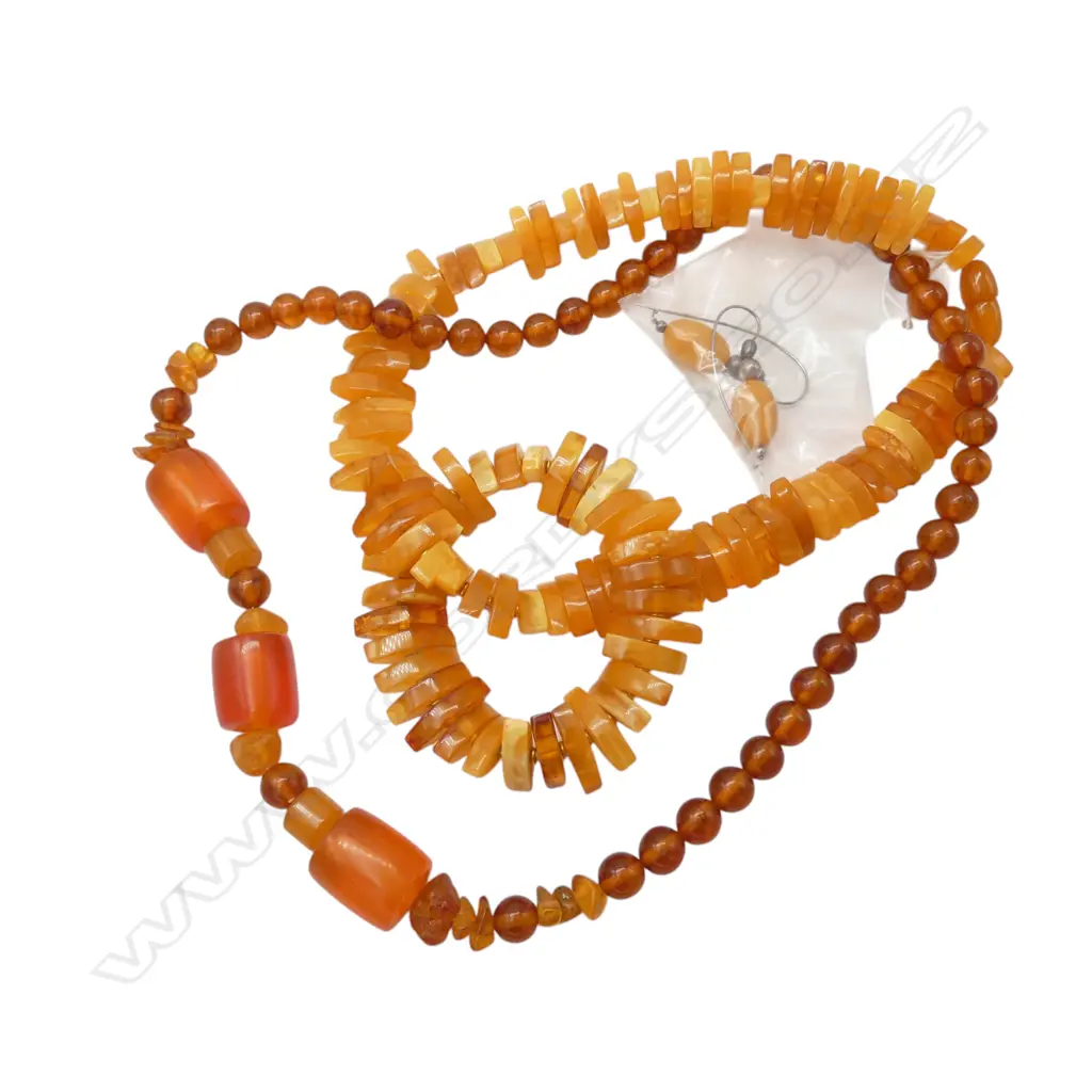 2 AMBER NECKLACES/AMBER BRACELET/PAIR EARRINGS From the estate of Jeweller Simon Misdale Image 1++