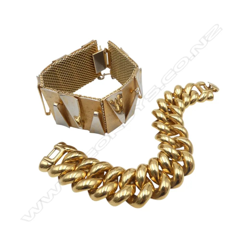 2 VINTAGE CHUNKY GILT BRACELETS: 1 STAMPED 'MONET'  Image 1++