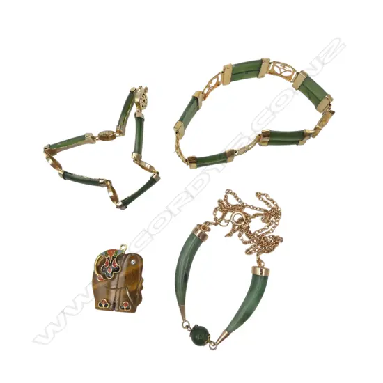 SELECTION  OF  GILDED GOLD & NEPHRITE ?JEWELLERY