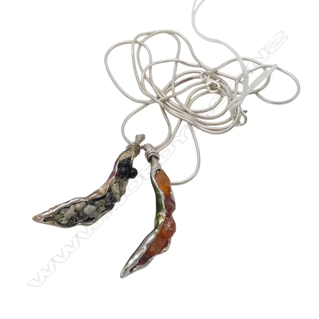 2 SIMON MISDALE SILVER & GEMSTONE PEAPOD PENDANTS WITH CHAINS From Simon's estate Image 1++