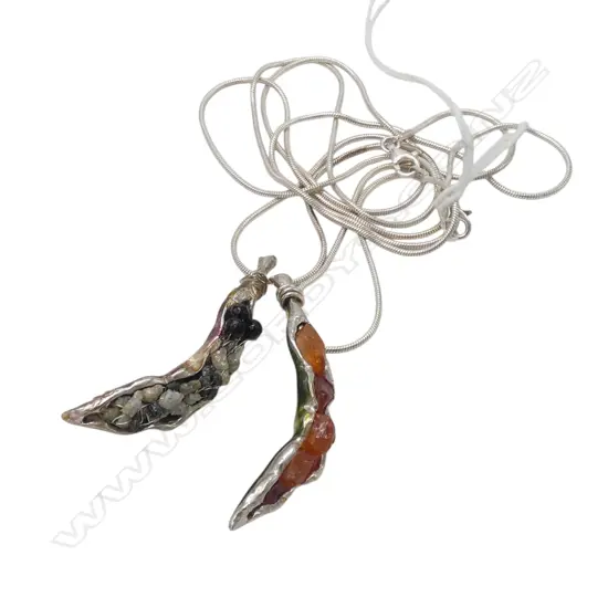 2 SIMON MISDALE SILVER & GEMSTONE PEAPOD PENDANTS WITH CHAINS From Simon's estate