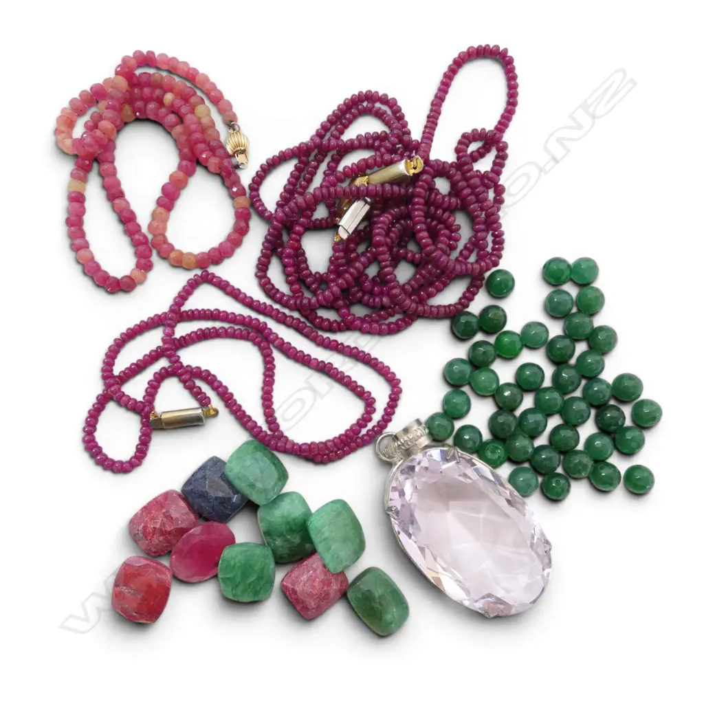 ASST. GEMSTONES + LG 925 & PINK STONE PENDANT 70x35mm Image 1++