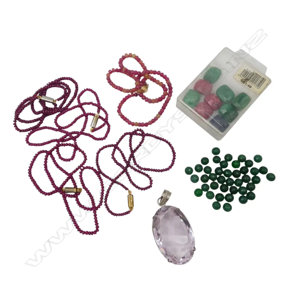 ASST. GEMSTONES + LG 925 & PINK STONE PENDANT 70x35mm Image 1++
