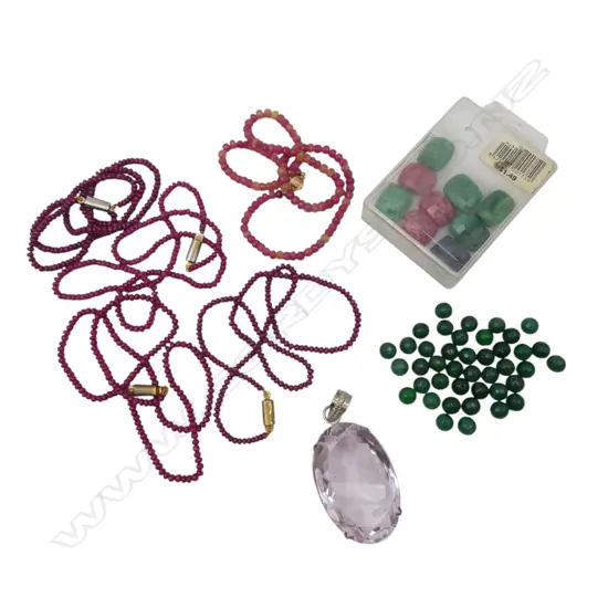 ASST. GEMSTONES + LG 925 & PINK STONE PENDANT 70x35mm
