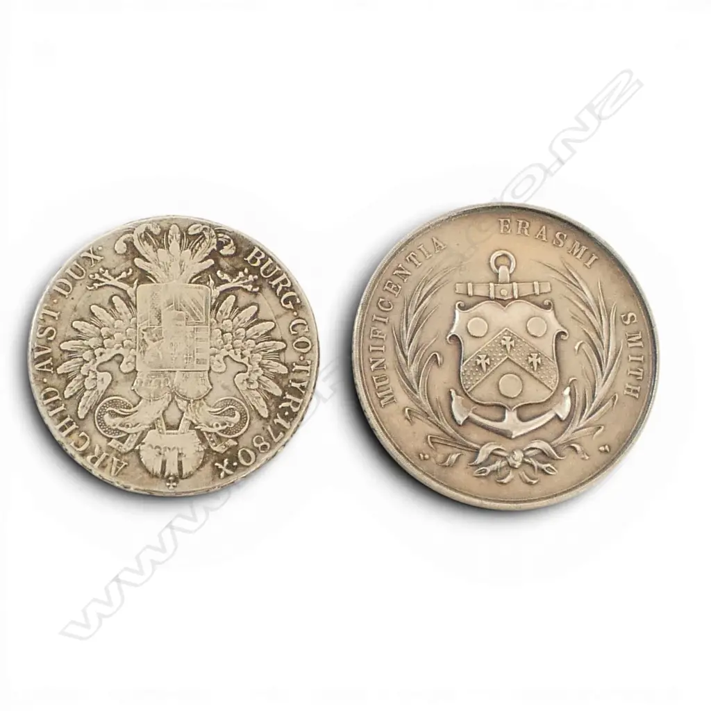 SILVER SCHOOL LGE Victorian MEDAL 'Erasmus Smith' + SILVER 65gms Maria Theresa Thaler  Image 1++