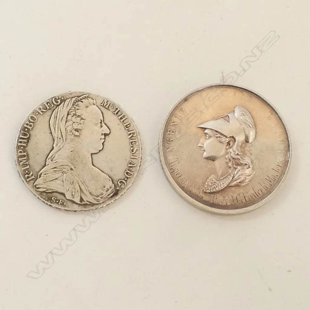 SILVER SCHOOL LGE Victorian MEDAL 'Erasmus Smith' + SILVER 65gms Maria Theresa Thaler  Image 1++