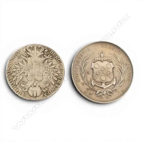 SILVER SCHOOL LGE Victorian MEDAL 'Erasmus Smith' + SILVER 65gms Maria Theresa Thaler 