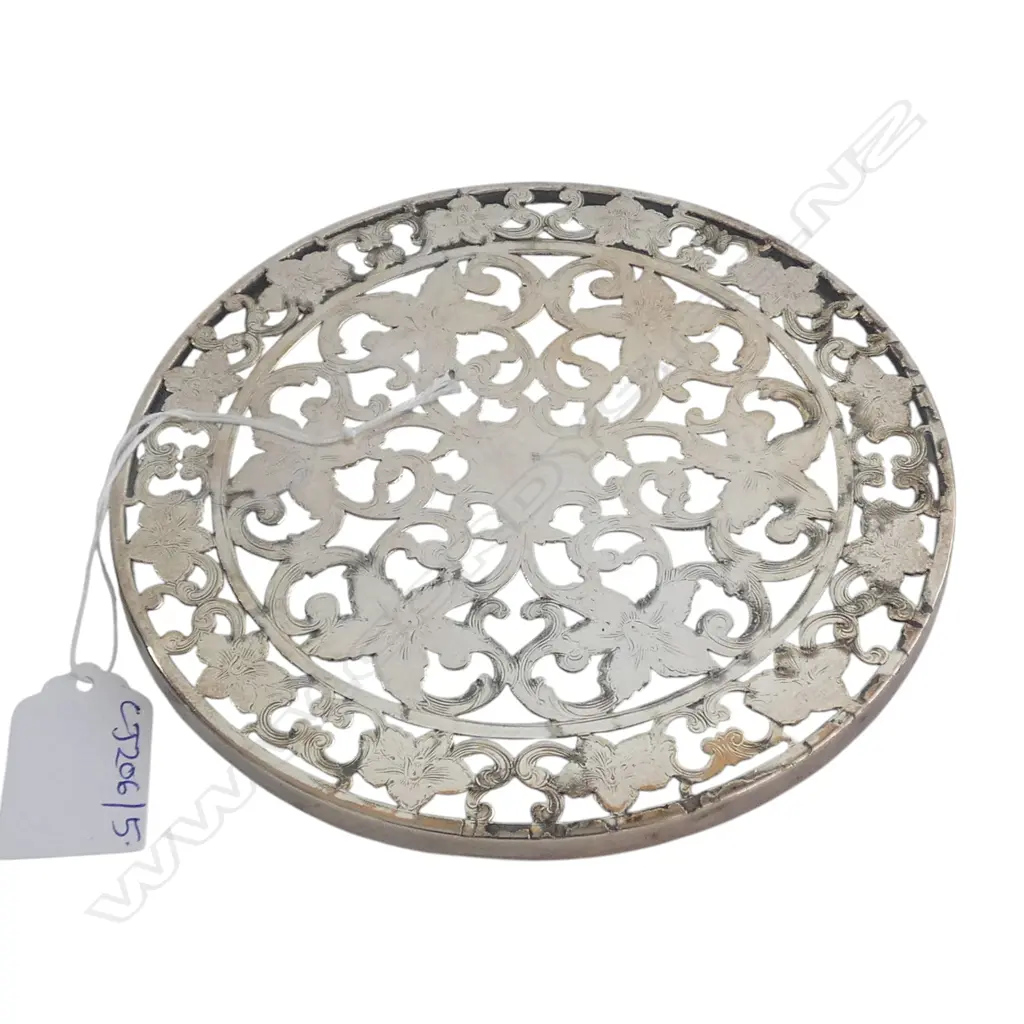 WEBSTER STG SILVER & GLASS COASTER 150mm dia Image 1++