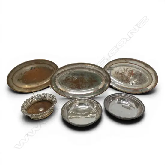 C1900 SILVER PLATE BOTTLE COASTER + 5 DISHES