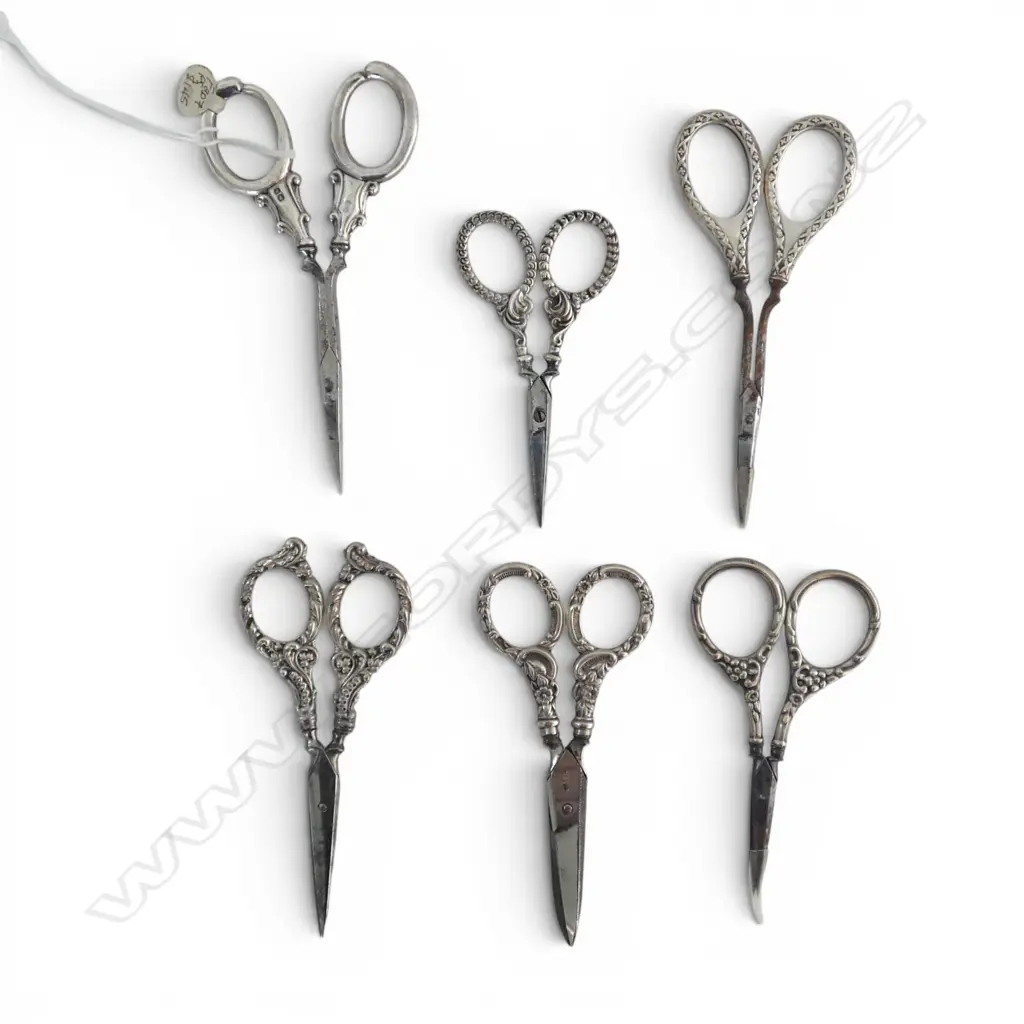 6 PRS SCISSORS, STG SILVER HANDLES L.110mm Image 1++