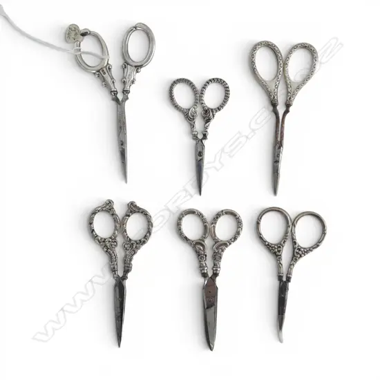 6 PRS SCISSORS, STG SILVER HANDLES L.110mm