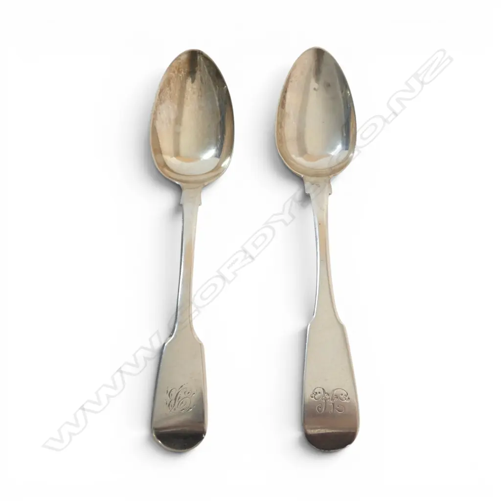 2 STG SILVERS SPOONS, LONDON 1836 & EDINBURGH 1818, 75gms Image 1++