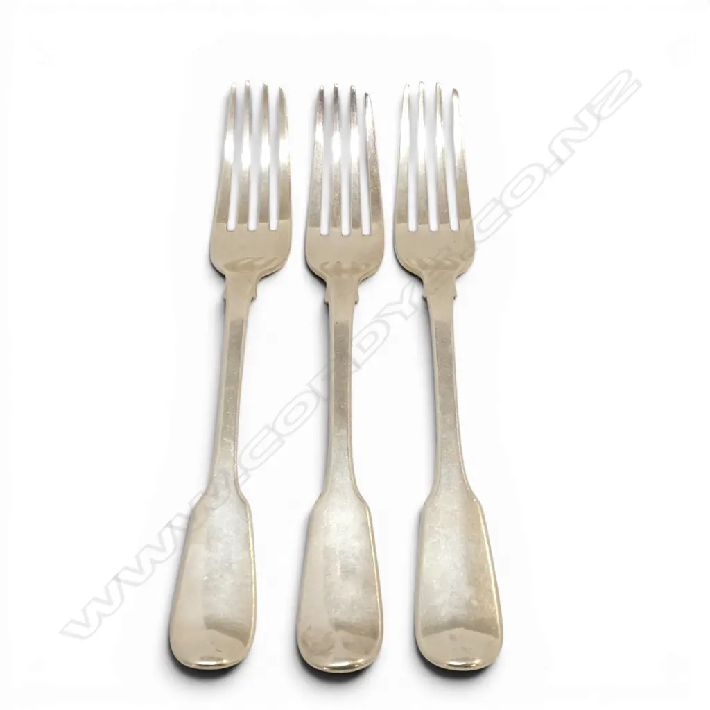 3 GEORGIAN STG SILVER FORKS, WILLIAM ELEY I & WILLIAM FEARN, LONDON 1820, 210gms Image 1++
