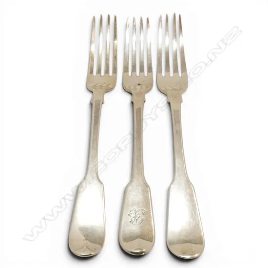 3 ANTIQUE STG SILVER FORKS, LONDON 1839, 1827, 1816, 208gms