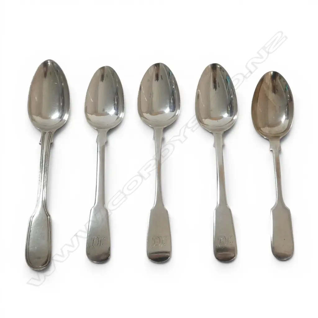 5 ASST. ANTIQUE STG SILVER SPOONS, 113gms Image 1++