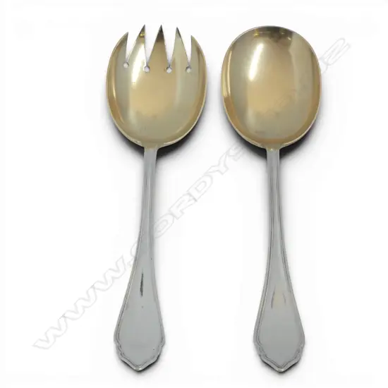 AUSTRIAN 800 SILVER PAIR OF SALAD SERVERS GILT BOWLS ALEXANDER STURM MAKER 179.5GMS