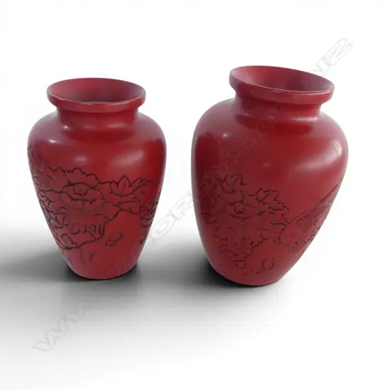 2 CHINESE CINNABAR VASES w STEM INSERTS, H.170/190mm