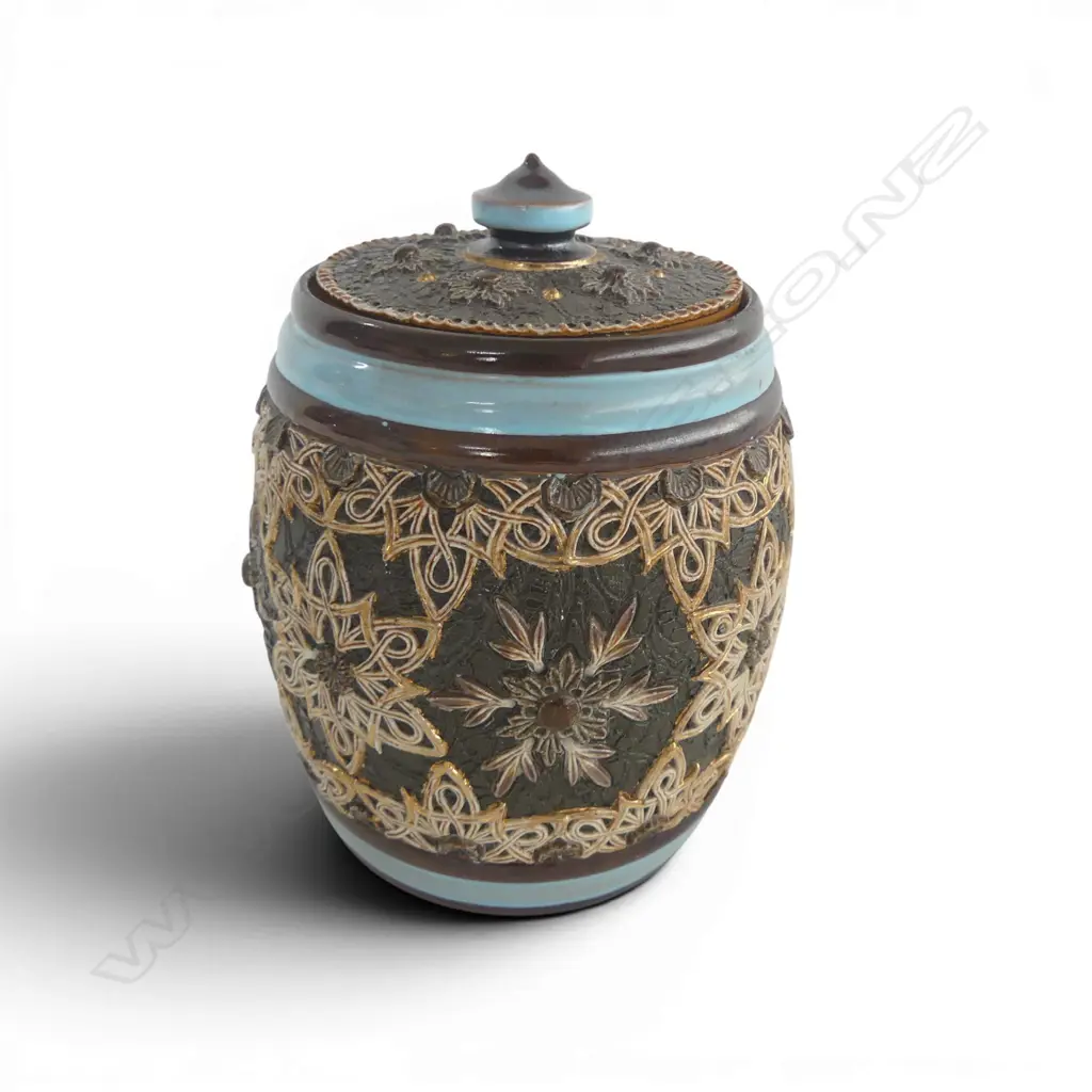 ROYAL DOULTON LAMBETH STORAGE BARREL faults to lid H.140mm Image 1++