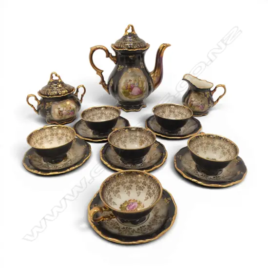 BOHEMIA WALDERSHOF 6 PLACE TEA SERVICE two cups repaired H.200mm