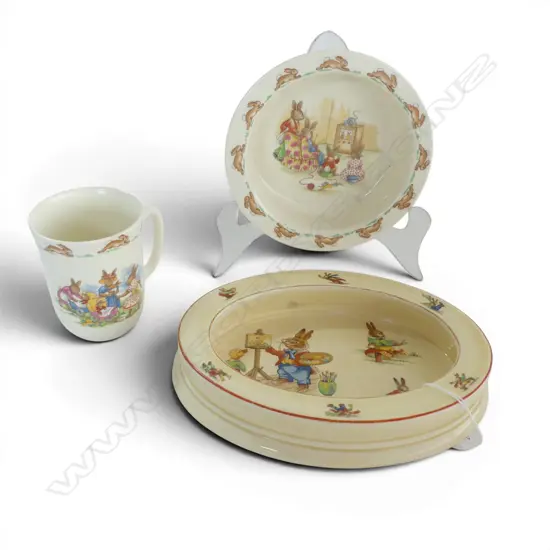 ROYAL DOULTON BUNNYKINDS BABY BOWL + CUP & ROYAL WINTON BUNNY'S PLAYTIME W.210mm