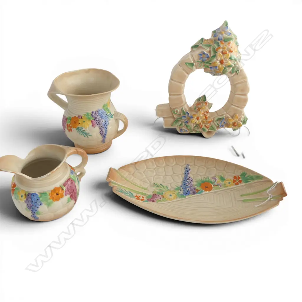 CROWN DEVON FLORAL WALL ORN H200MM & 3 PCS FLORAL CARLTONWARE VASE JUG & DISH L270MM Image 1++