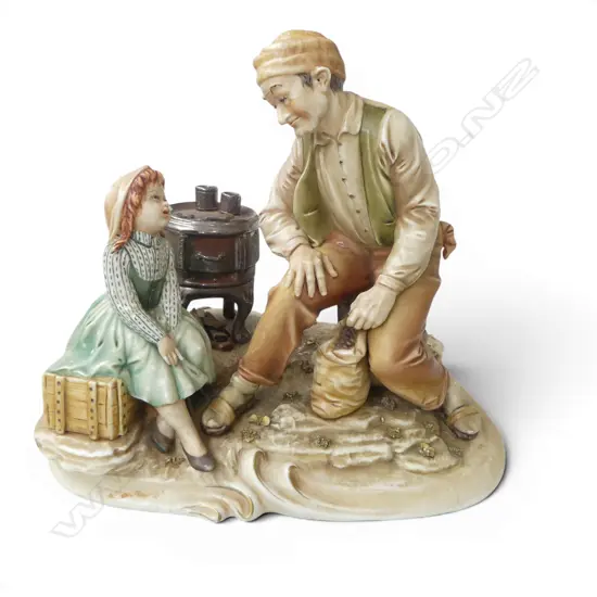 ITALIAN BORSATO FIGURE GROUP 'CHESTNUTS' H.225mm + CERTIFICATE (CHIP TO STOVE)