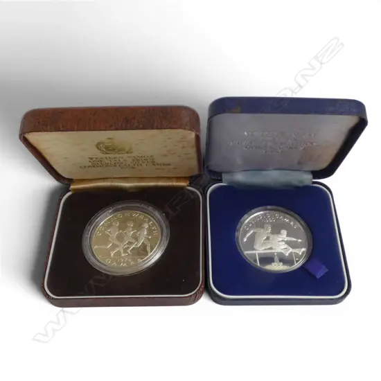 2 CASED COMM. WESTERN SAMOA .925 PROOF COINS; OLYMPIC GAMES 1980 & COMMONWEALTH GAMES 1978 60gms TW