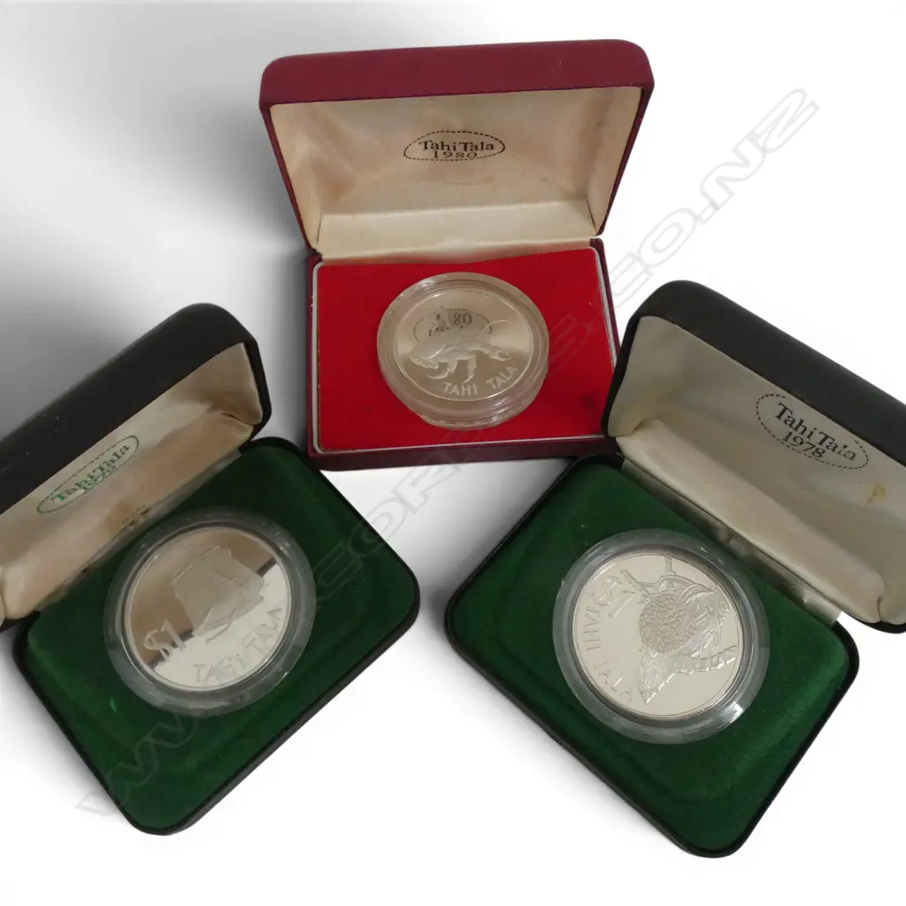 3 CASED SAMOAN TAHI TALA .925 PROOF COINS 1978, 1979 & 1980 Image 1++