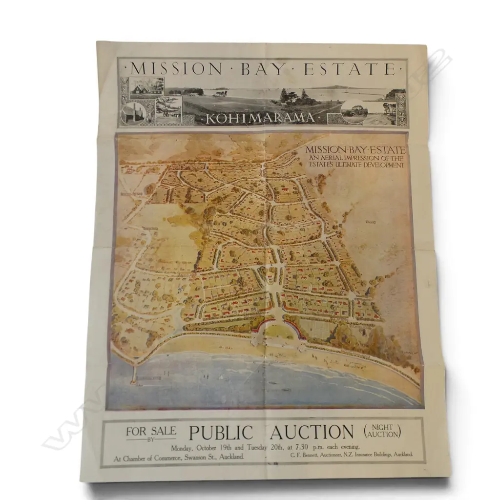 100 YEAR OLD POSTER (Dble sided) OF SALE BY AUCTION 551 SECTIONS IN MISSION BAY 1925 Image 1++