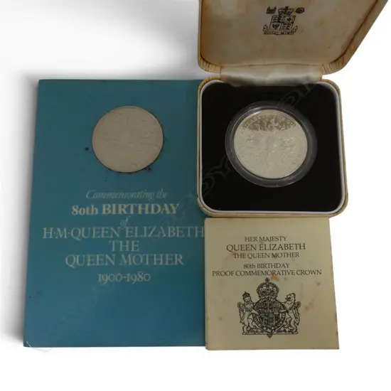 2 1980 COMM. 80th BIRTHDAY THE QUEEN MOTHER .925 PROOF COINS 56gms TW