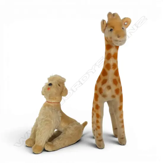 2 VINTAGE STEIFF MOHAIR SOFT TOYS; GIRAFFE & DOG H.360mm