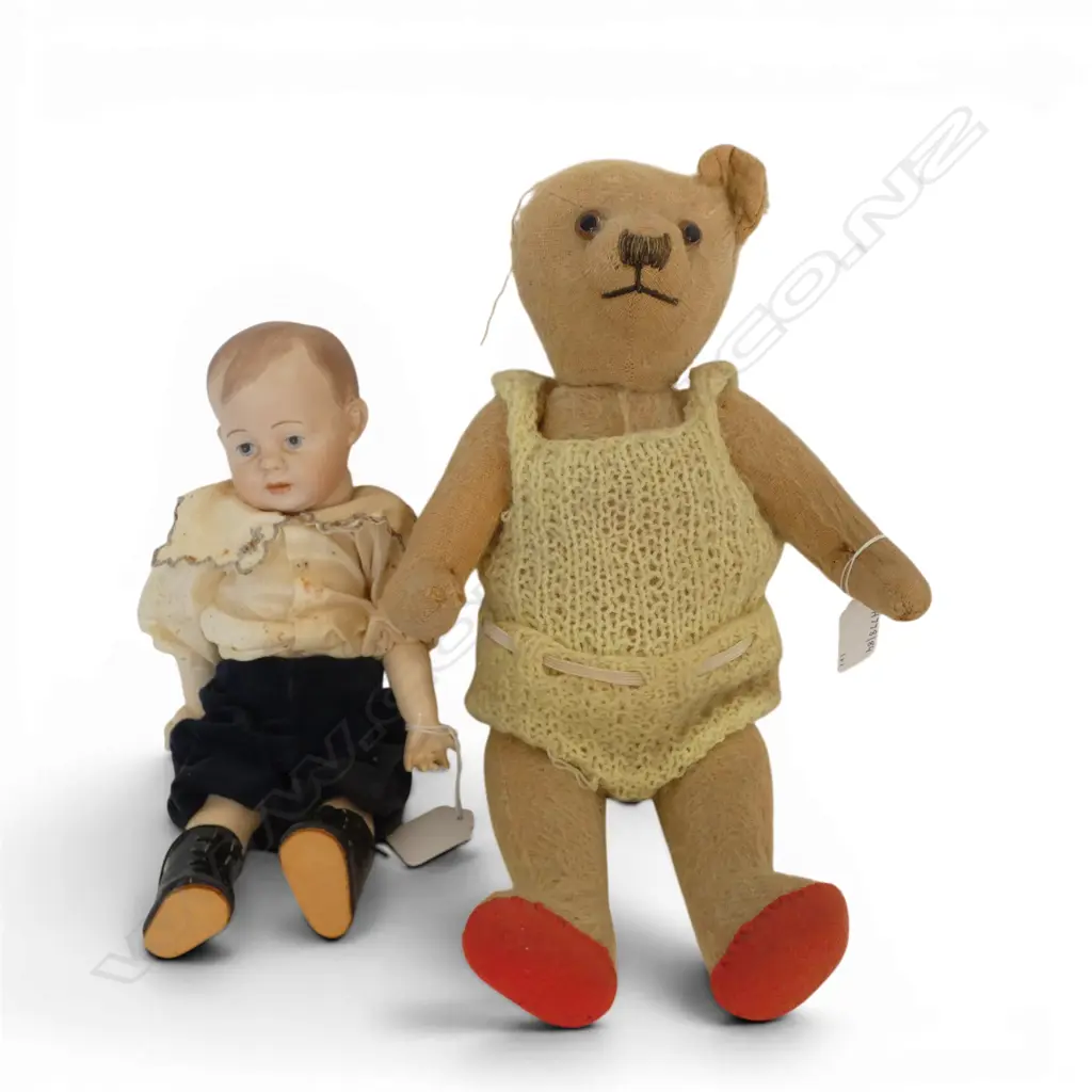 VINTAGE CHINA BOY DOLL H280MM & VINTAGE TEDDYBEAR 1 EAR MISSING H370MM Image 1++