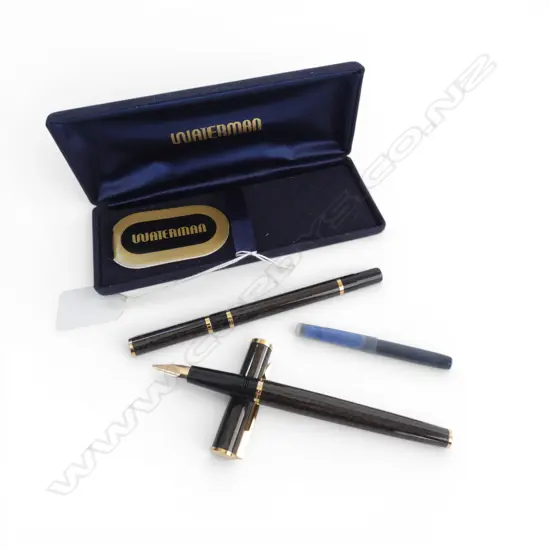 2 WATERMAN PENS; 1 w. 18CT GOLD NIB, CASED