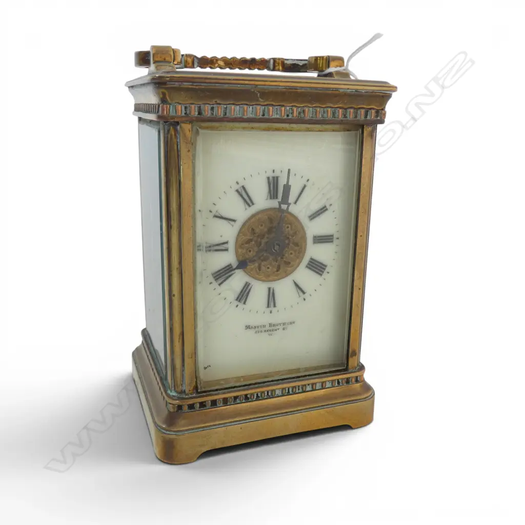 19thC FRENCH 'MAPPIN BROS.' BRASS CARRIAGE CLOCK striking on a gong. H.130mm. Image 1++