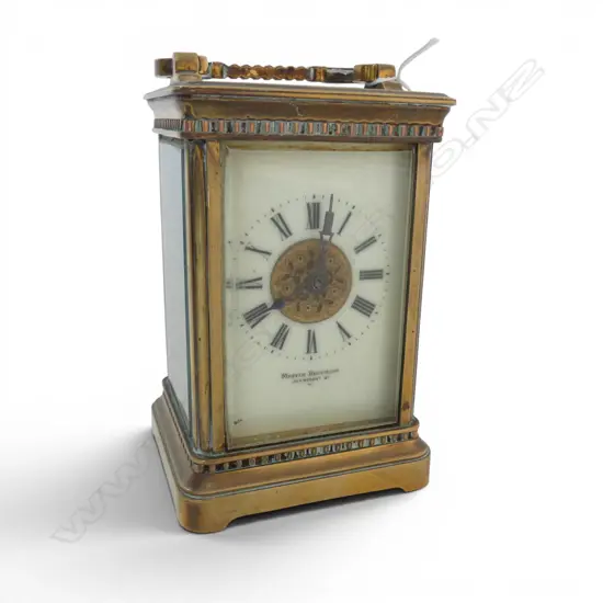 19thC FRENCH 'MAPPIN BROS.' BRASS CARRIAGE CLOCK striking on a gong. H.130mm.