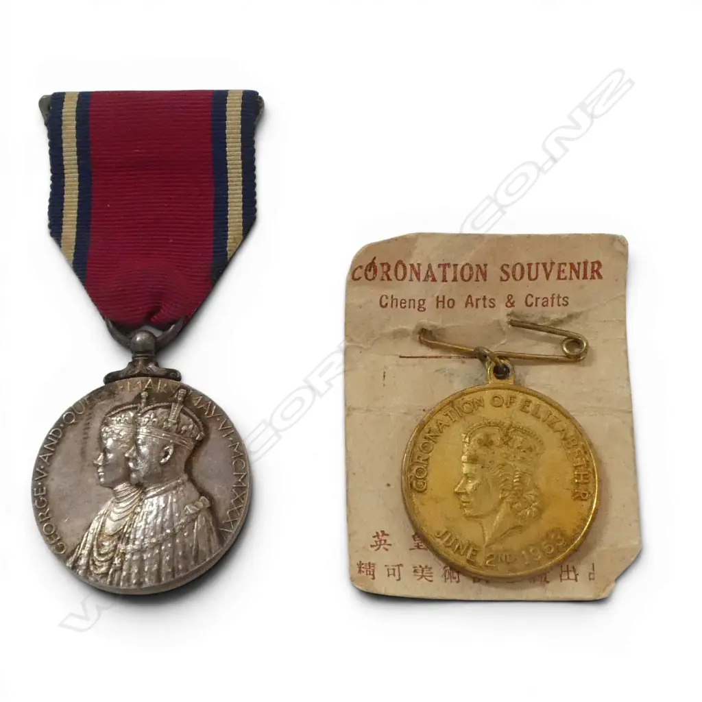 KING GEORGE V SILVER JUBILEE MEDAL + QEII HONG KONG CORONATION MEDAL Image 1++