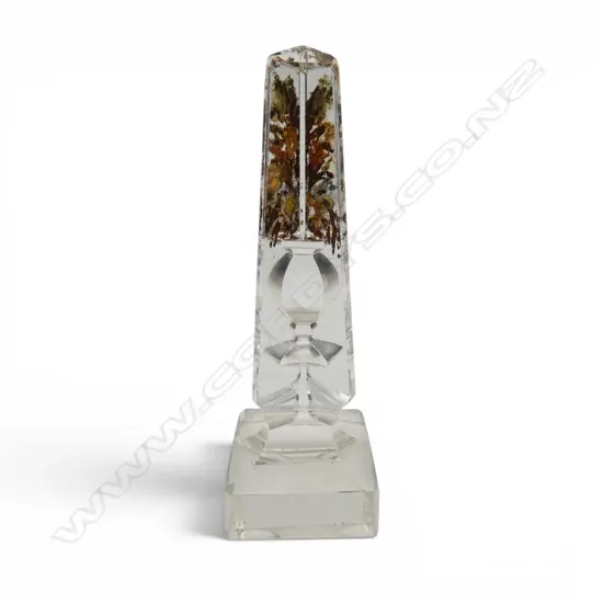 Rare c.1830 REGENCY CUT GLASS MINIATURE OBELISK PRISM with an optical illusion of an urn. H.105mm
