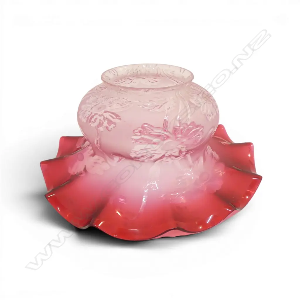 VICTORIAN CRANBERRY GLASS LAMP LIGHT SHADE, D.255MM, D.95MM Image 1++