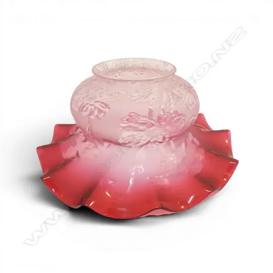 VICTORIAN CRANBERRY GLASS LAMP LIGHT SHADE, D.255MM, D.95MM