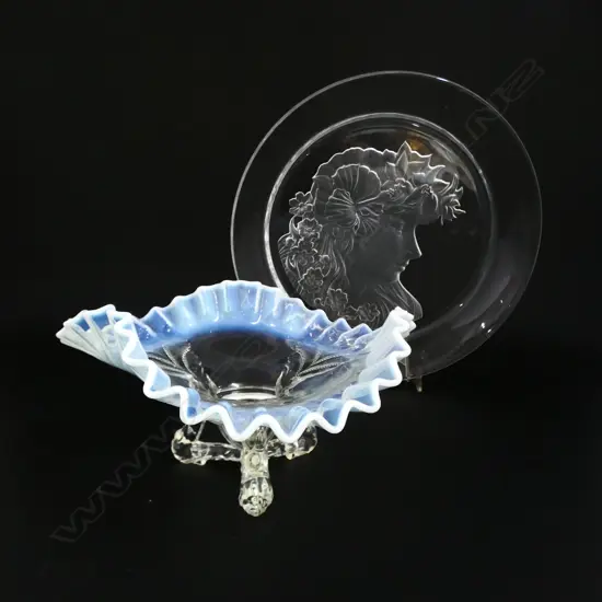 VINTAGE NORTHWOOD OPALESCENT GLASS DISH, H.100mm x Dia.200mm & JAPANESE HOYA CRYSTAL BOWL, Dia.280mm