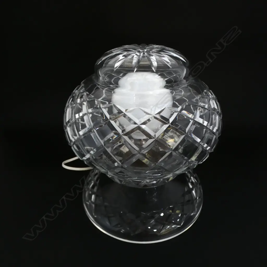 A large impressive crystal table lamp with wide round base with wheel cut decoration Image 1++