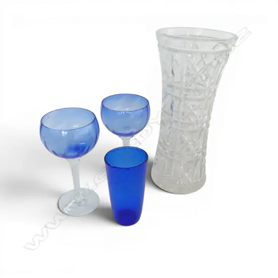 CUT CRYSTAL VASE VASE + 3 OTHER GLASS H.300mm